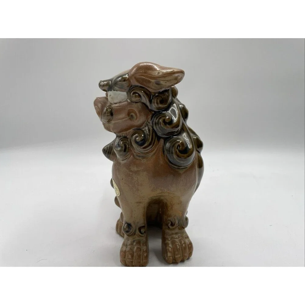 Pair 2 Andrea Sadek Brown Ceramic Asian Foo Dog Lion Figure Dragon Statue Japan